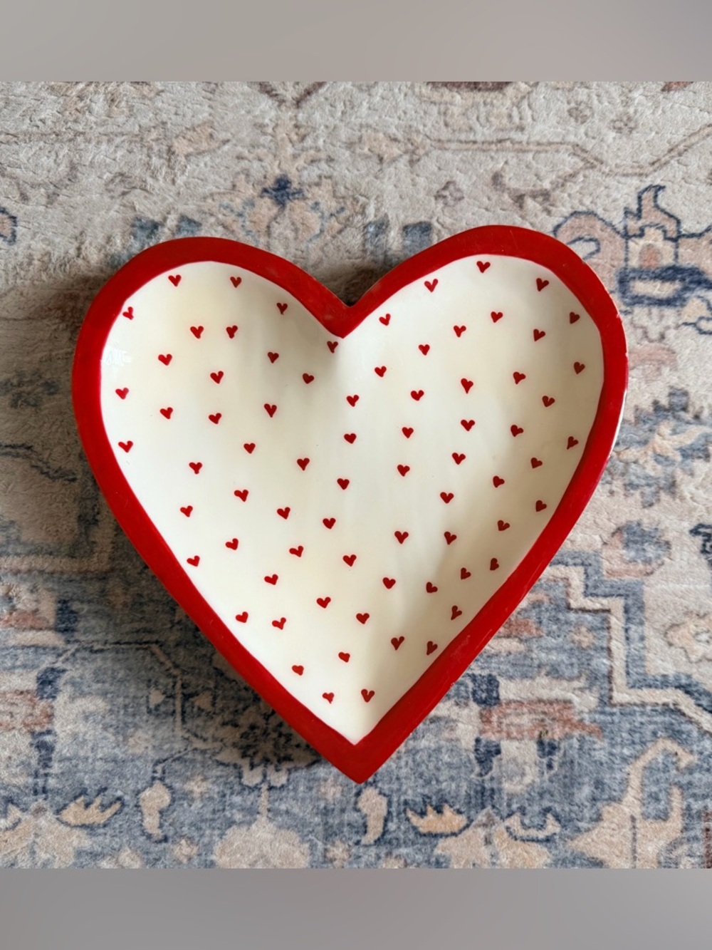 Heart-Shaped Ceramic Trinket Dish with Red Hearts